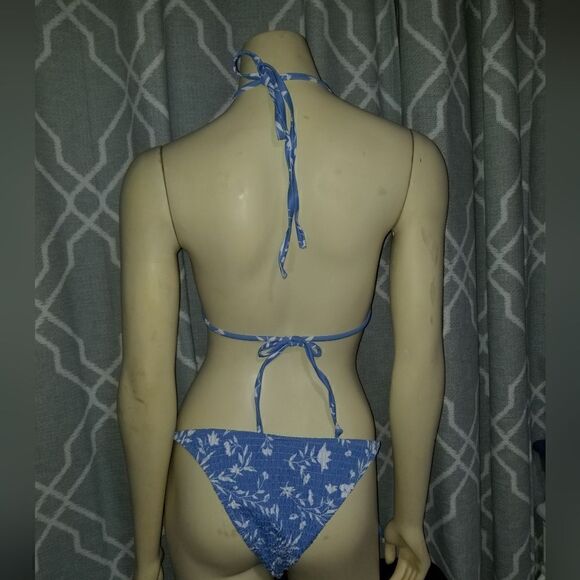 VOLAFA Women's Triangle Bikini String Swimsuit Print Tie Smocked Ruched Two Piec - Picture 11 of 14